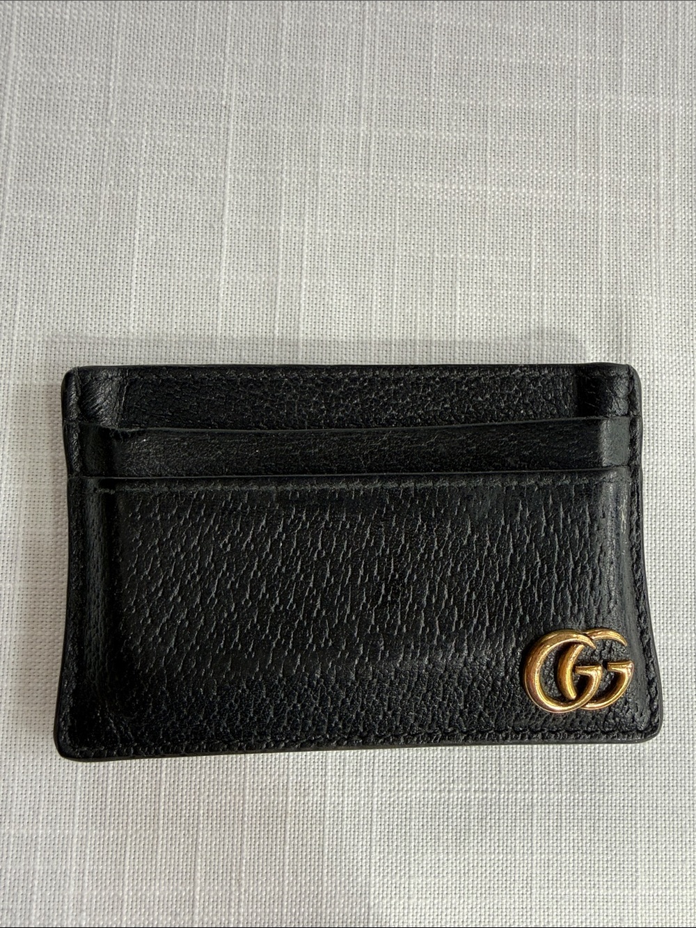 Gucci Black Leather Card Holder with Gold Double G Emblem